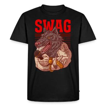 Rapper avec tête de loup et tatouages - T-shirt Premium bio Homme - noir - Devant - Nico (187cm)