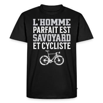 L'Homme Parfait Est Savoyard Cycliste - T-shirt Premium bio Homme - noir - Devant - Nico (187cm)