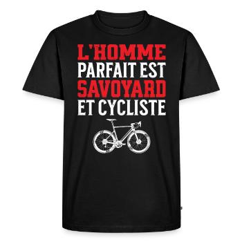 L'Homme Parfait Est Savoyard Cycliste - T-shirt Premium bio Homme - noir - Devant - Nico (187cm)