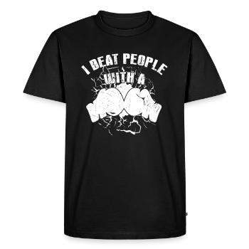 Citation de boxeur J’ai battu des gens avec des gants de boxe - T-shirt Premium bio Homme - noir - Devant - Nico (187cm)