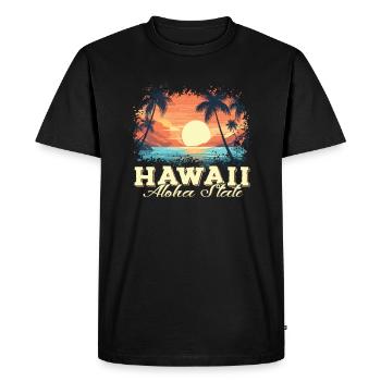 70's 80's Hawaiian Island Palm Beach - Great - Men's Premium Organic T-Shirt - black - Front - Nico (187cm)