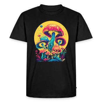 Champignon sauvage et lune Pas de temps, je cherche - T-shirt Premium bio Homme - noir - Devant - Nico (187cm)