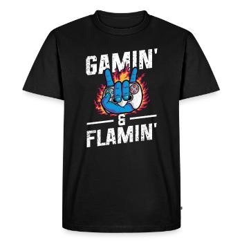 Jouer à la manette Gaming Gamin' & Flamin - T-shirt Premium bio Homme - noir - Devant - Nico (187cm)