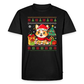Design « Chat mignon avec chapeau de Père Noël » - T-shirt Premium bio Homme - noir - Devant - Nico (187cm)