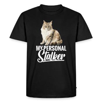 Cat: My personal stalker - Men's Premium Organic T-Shirt - black - Front - Nico (187cm)