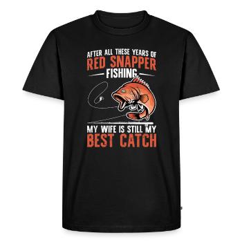 Après toutes ces années de pêche au vivaneau rouge, - T-shirt Premium bio Homme - noir - Devant - Nico (187cm)