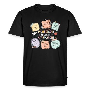 Prof Montessori par laquelle je me lève - T-shirt Premium bio Homme - noir - Devant - Nico (187cm)