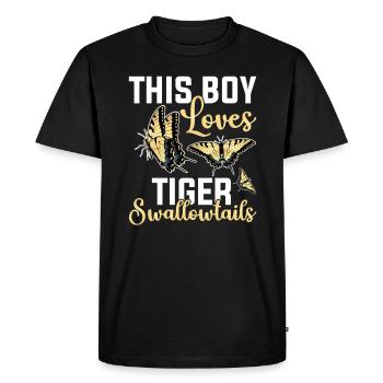 Ce garçon aime les machaons tigrés - T-shirt Premium bio Homme - noir - Devant - Nico (187cm)