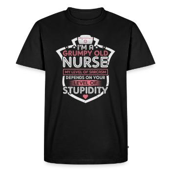 Grincheux vieille infirmière - T-shirt Premium bio Homme - noir - Devant - Nico (187cm)