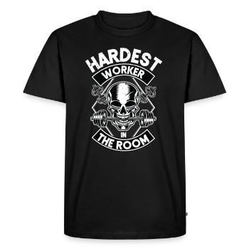 Hardest worker in the room - Men's Premium Organic T-Shirt - black - Front - Nico (187cm)