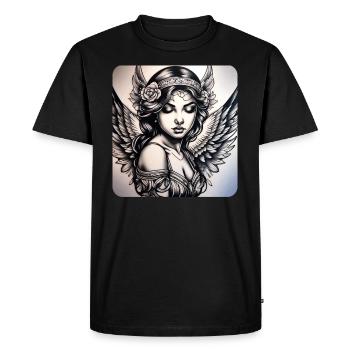 Ange mignon avec des fleurs et des tatouages - T-shirt Premium bio Homme - noir - Devant - Nico (187cm)