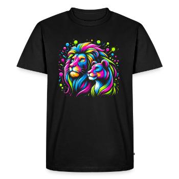 Lion et Lionne Art Animal Lover Lion multicolore - T-shirt Premium bio Homme - noir - Devant - Nico (187cm)