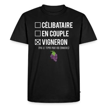 Célibataire En Couple Blague Vigneron Humour - T-shirt Premium bio Homme - noir - Devant - Nico (187cm)