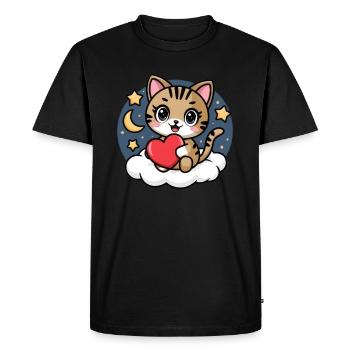 Cat with heart on cloud - Men's Premium Organic T-Shirt - black - Front - Nico (187cm)
