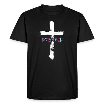 Croix - Jésus - Pardonné - Chrétien - T-shirt Premium bio Homme - noir - Devant - Nico (187cm)