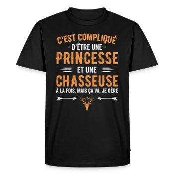 Chasseuse Chasse Cerf Princesse Cadeau Chasseresse - T-shirt Premium bio Homme - noir - Devant - Nico (187cm)