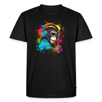 Chimpanzé avec des écouteurs et des lunettes de soleil colorés - T-shirt Premium bio Homme - noir - Devant - Nico (187cm)