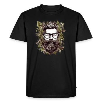 Illustration hipster encadrée de feuilles - T-shirt Premium bio Homme - noir - Devant - Nico (187cm)