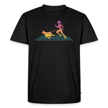 Canicross Geländelauf mit Hund Läuferin Retrowave - Männer Premium Bio T-Shirt - Schwarz - Vorne - Nico (187cm)