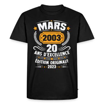 Cadeau D'anniversaire 20 Ans Mars 2003 Vintage - T-shirt Premium bio Homme - noir - Devant - Nico (187cm)