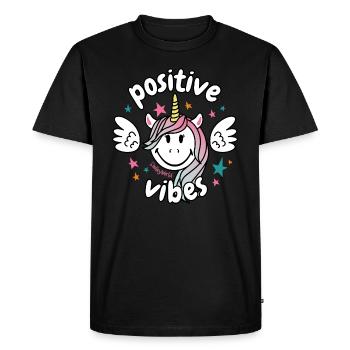 SmileyWorld Smiling Unicorn Positive Vibes - Men's Premium Organic T-Shirt - black - Front - Nico (187cm)