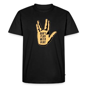 DON'T PLAY WITH GLUE ! (cinéma, film, série, geek) - T-shirt Premium bio Homme - noir - Devant - Nico (187cm)