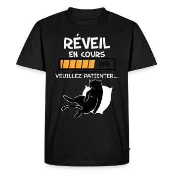 Chat Humour Réveil en Cours Veuillez Patienter - T-shirt Premium bio Homme - noir - Devant - Nico (187cm)
