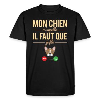 Mon Chien M'Appelle il Faut Que Je File Humour - T-shirt Premium bio Homme - noir - Devant - Nico (187cm)