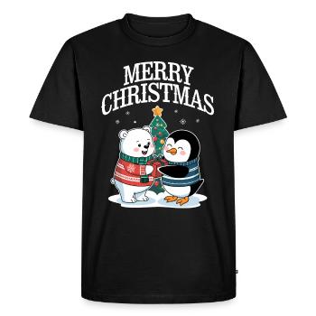 Ours polaire Pingouin Noël Joyeux Noël Mignon - T-shirt Premium bio Homme - noir - Devant - Nico (187cm)