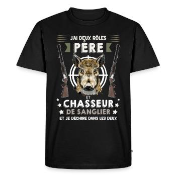 Chasseur Et Papa Humour Chasse - T-shirt Premium bio Homme - noir - Devant - Nico (187cm)