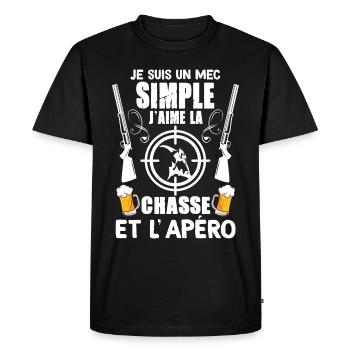 Chasse Passion et Tradition Apéro Cadeua Chasseur - T-shirt Premium bio Homme - noir - Devant - Nico (187cm)