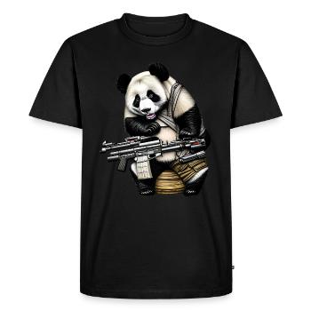 Cool panda with machine gun for gamers - Men's Premium Organic T-Shirt - black - Front - Nico (187cm)