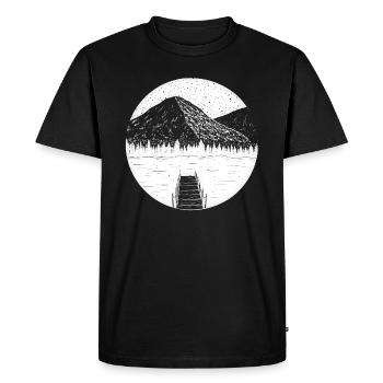 Jetée montagnes lac bateau nature - T-shirt Premium bio Homme - noir - Devant - Nico (187cm)