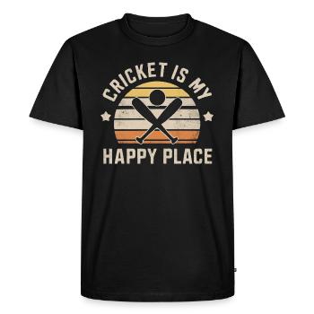 Cricket Is My Happy Place - Men's Premium Organic T-Shirt - black - Front - Nico (187cm)