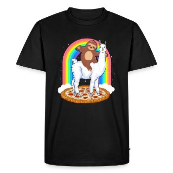 Sweet sloth rides on Llama Rainbow Pizza - Men's Premium Organic T-Shirt - black - Front - Nico (187cm)