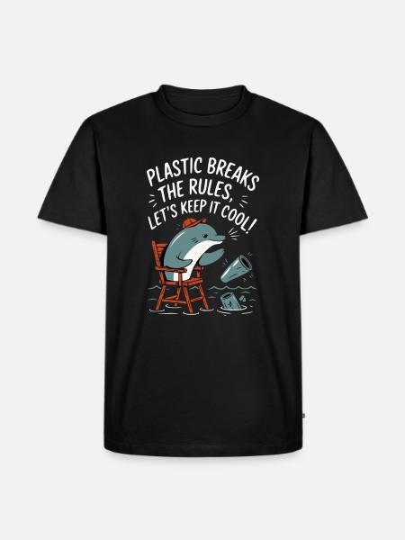 Plastik im Meer mit Delphin - Männer Premium Bio T-Shirt - Schwarz