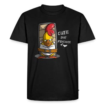 Cute but psycho, poulet en camisole de force, idée cadeau - T-shirt Premium bio Homme - noir - Devant - Nico (187cm)