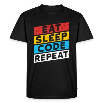 CODE CODER CODAGE Disant | RÉPÉTER LE CODE EAT SLEEP - T-shirt Premium bio Homme - noir - Devant - Nico (187cm)
