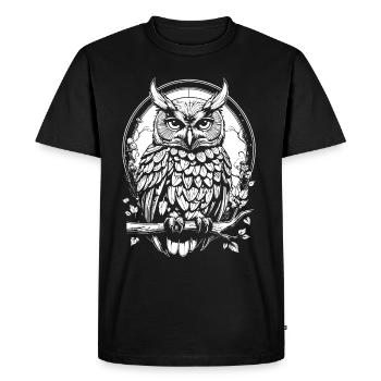 Owl on a branch - Men's Premium Organic T-Shirt - black - Front - Nico (187cm)