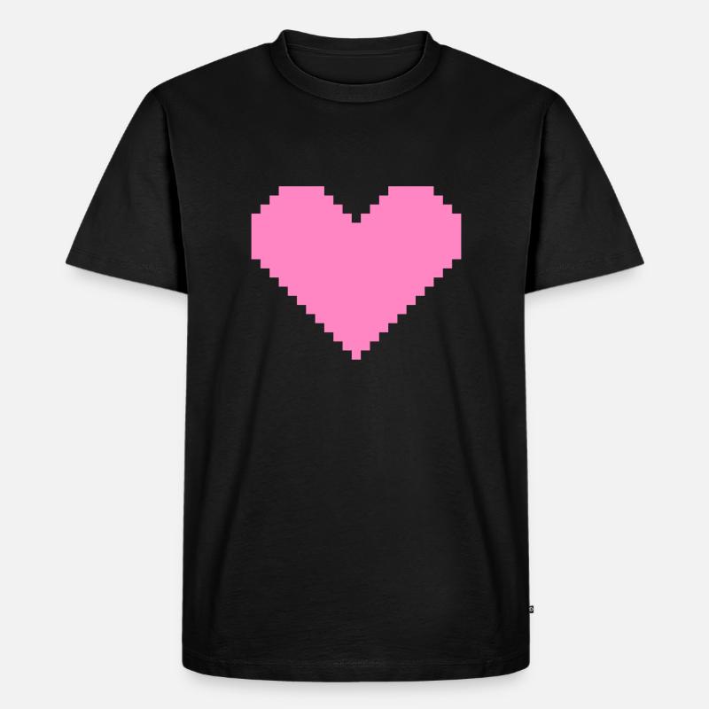 Herz Pixel Rosa - Männer Premium Bio T-Shirt - Schwarz