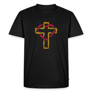 Croix symbole christianisme coeur amour - T-shirt Premium bio Homme - noir - Devant - Nico (187cm)