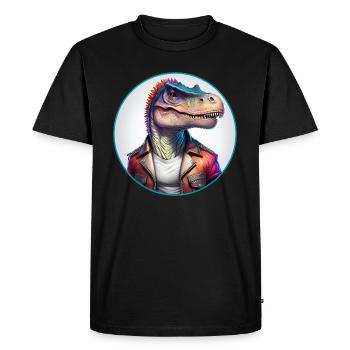 Dinosaur Leather Jacket - Men's Premium Organic T-Shirt - black - Front - Nico (187cm)
