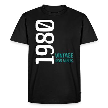 Anniversaire 1980 vintage 1980 - T-shirt Premium bio Homme - noir - Devant - Nico (187cm)