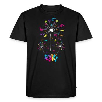Notes de musique, fleurs de pissenlit, musiciens - T-shirt Premium bio Homme - noir - Devant - Nico (187cm)