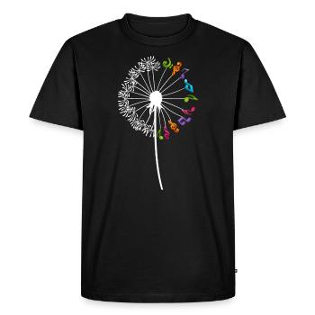 Notes de musique, fleurs de pissenlit, musiciens - T-shirt Premium bio Homme - noir - Devant - Nico (187cm)