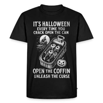 Halloween Fish Cans Spooky Design  - Men's Premium Organic T-Shirt - black - Front - Nico (187cm)