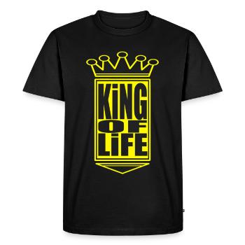 Couronne royale avec texte « Roi de la vie » en gras - T-shirt Premium bio Homme - noir - Devant - Nico (187cm)