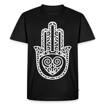 Hamsa – La main de Fatima : protection et bonheur - T-shirt Premium bio Homme - noir - Devant - Nico (187cm)