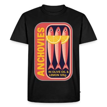 Retro Can Label Anchovy Art - Men's Premium Organic T-Shirt - black - Front - Nico (187cm)