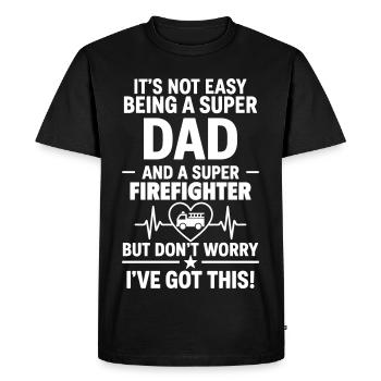 Heart + Firefighter – Super Dad Firefighter - Men's Premium Organic T-Shirt - black - Front - Nico (187cm)